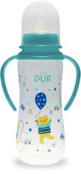 PUR BABY Biberon cu desen si manere, verde, +6 luni, 250ml, PUR