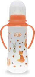 PUR BABY Biberon cu desen si manere, piersica, +6 luni, 250ml, PUR