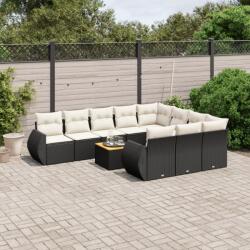vidaXL 11 részes fekete polyrattan kerti ülőgarnitúra párnákkal (3257512)