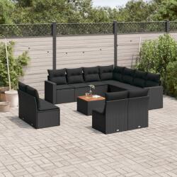 vidaXL 12 részes fekete polyrattan kerti ülőgarnitúra párnákkal (3224179)