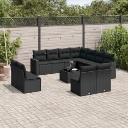 vidaXL 12 részes fekete polyrattan kerti ülőgarnitúra párnákkal (3219125)