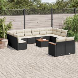 vidaXL 13 részes fekete polyrattan kerti ülőgarnitúra párnákkal (3258850)
