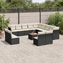 vidaXL 14 részes fekete polyrattan kerti ülőgarnitúra párnákkal (3256266)