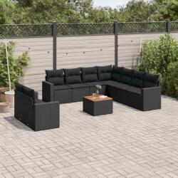 vidaXL 10 részes fekete polyrattan kerti ülőgarnitúra párnákkal (3224186)