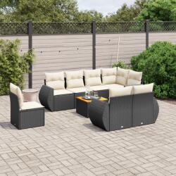 vidaXL 9 részes fekete polyrattan kerti ülőgarnitúra párnákkal (3225097)