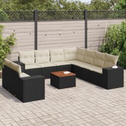 vidaXL 10 részes fekete polyrattan kerti ülőgarnitúra párnákkal (3257841)