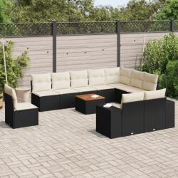 vidaXL 11 részes fekete polyrattan kerti ülőgarnitúra párnákkal (3225496)