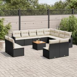 vidaXL 13 részes fekete polyrattan kerti ülőgarnitúra párnákkal (3257141)