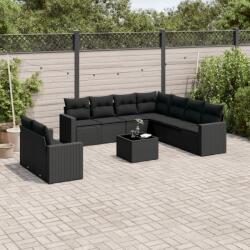 vidaXL 10 részes fekete polyrattan kerti ülőgarnitúra párnákkal (3219145)