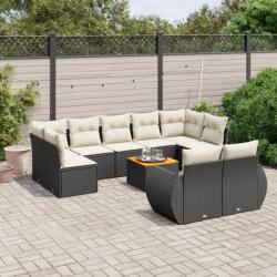 vidaXL 10 részes fekete polyrattan kerti ülőgarnitúra párnákkal (3225153)