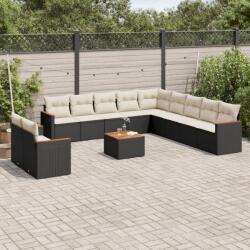 vidaXL 12 részes fekete polyrattan kerti ülőgarnitúra párnákkal (3258535)
