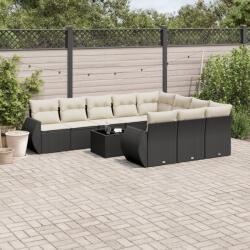 vidaXL 11 részes fekete polyrattan kerti ülőgarnitúra párnákkal (3254233)
