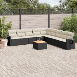 vidaXL 10 részes fekete polyrattan kerti ülőgarnitúra párnákkal (3256938) - vidaxl