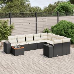 vidaXL 10 részes fekete polyrattan kerti ülőgarnitúra párnákkal (3225608)