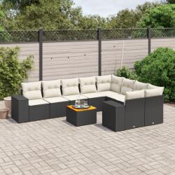 vidaXL 10 részes fekete polyrattan kerti ülőgarnitúra párnákkal (3225601)
