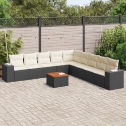 vidaXL 10 részes fekete polyrattan kerti ülőgarnitúra párnákkal (3225489)