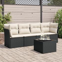 vidaXL 5 részes fekete polyrattan kerti kanapészett párnákkal (3249075)