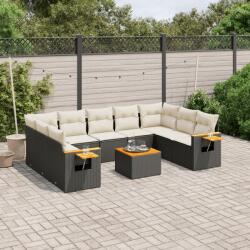 vidaXL 10 részes fekete polyrattan kerti ülőgarnitúra párnákkal (3227120)