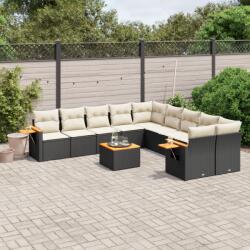 vidaXL 11 részes fekete polyrattan kerti ülőgarnitúra párnákkal (3259599)