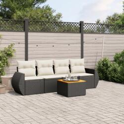 vidaXL 5 részes fekete polyrattan kerti kanapészett párnákkal (3257211)