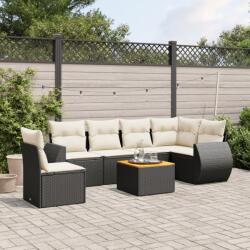 vidaXL 7 részes fekete polyrattan kerti ülőgarnitúra párnával (3257358)
