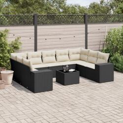 vidaXL 10 részes fekete polyrattan kerti ülőgarnitúra párnákkal (3223005) - vidaxl
