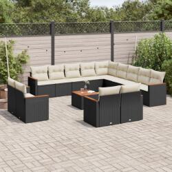 vidaXL 14 részes fekete polyrattan kerti ülőgarnitúra párnákkal (3258934)