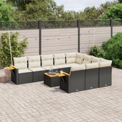 vidaXL 11 részes fekete polyrattan kerti ülőgarnitúra párnákkal (3259585)