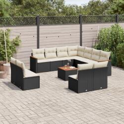 vidaXL 12 részes fekete polyrattan kerti ülőgarnitúra párnákkal (3258493)