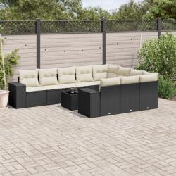 vidaXL 11 részes fekete polyrattan kerti ülőgarnitúra párnákkal (3255433)