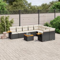 vidaXL 10 részes fekete polyrattan kerti ülőgarnitúra párnákkal (3227148)
