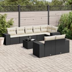 vidaXL 9 részes fekete polyrattan kerti ülőgarnitúra párnákkal (3222825)