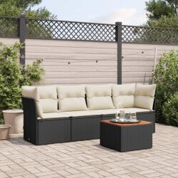 vidaXL 5 részes fekete polyrattan kerti kanapészett párnákkal (3255804)