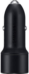 Autós töltő, Szivargyújtós töltő, 15W, 2 x USB aljzat, 2in1 kábellel microUSB / USB Type-C, gyorstöltés, LED-es, Samsung, fekete, gyári