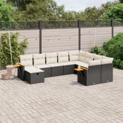 vidaXL 10 részes fekete polyrattan kerti ülőgarnitúra párnákkal (3227155)