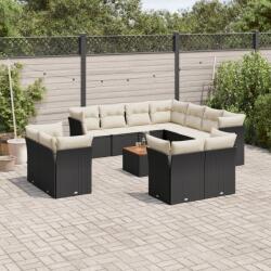vidaXL 12 részes fekete polyrattan kerti ülőgarnitúra párnákkal (3256273)