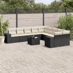 vidaXL 11 részes fekete polyrattan kerti ülőgarnitúra párnákkal (3255453)