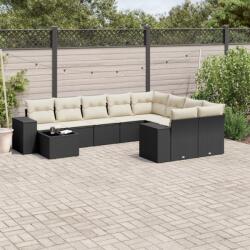 vidaXL 10 részes fekete polyrattan kerti ülőgarnitúra párnákkal (3255393)