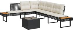 vidaXL 2 részes fekete polyrattan és üveg kerti kanapészett párnákkal (3277493)