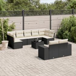 vidaXL 10 részes fekete polyrattan kerti ülőgarnitúra párnákkal (3223025) - vidaxl