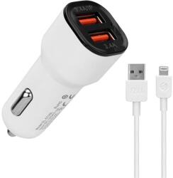 S-Link Autós töltő - SL-EC30L (2db USB, 5V / 2.4A / 3, 4A, 17W, Lightning, 100cm adat + töltőkábel, fehér) (35680)