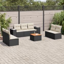 vidaXL Set mobilier de grădină cu perne, 8 piese, negru, poliratan (3257729)