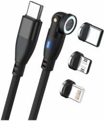 RealPower 439615 USB-C apa - USB-C/Lightning/USB-B apa 2.0 Adat és töltő kábel - Fekete (1m) (439615) (439615)