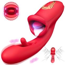 SuperLove Triple Stimulation Licking Tongue & Flapping G-Spot Vibrator Red Vibrator