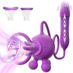SuperLove 4in1 Clitoral Licking & Sucking Stimulator with Thrusting Vibrator Purple Vibrator