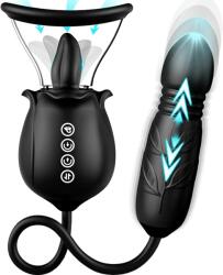 SuperLove 3in1 Tongue Licking, Sucking & Thrusting Vibrator Black Vibrator