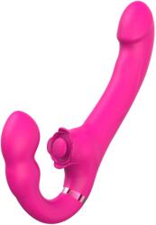 SuperLove Strapless Strap-On with Dual Vibrations, Flapping & Remote Pink