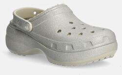 Crocs papuci Classic Platform Glitter Lined Clog W femei, culoarea argintiu, cu platforma, 210413 9BYH-KLD05U_SLV (210413.040)