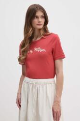 Tommy Hilfiger tricou din bumbac femei, culoarea rosu, WW0WW42589 9BYH-TSD00J_33X