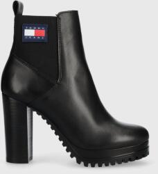 Tommy Jeans cizme de piele TJW NEW ESS HIGH HEEL BOOT femei, culoarea negru, cu toc plat, EN0EN02439 9BYX-OBD38F_99X (EN0EN02439)